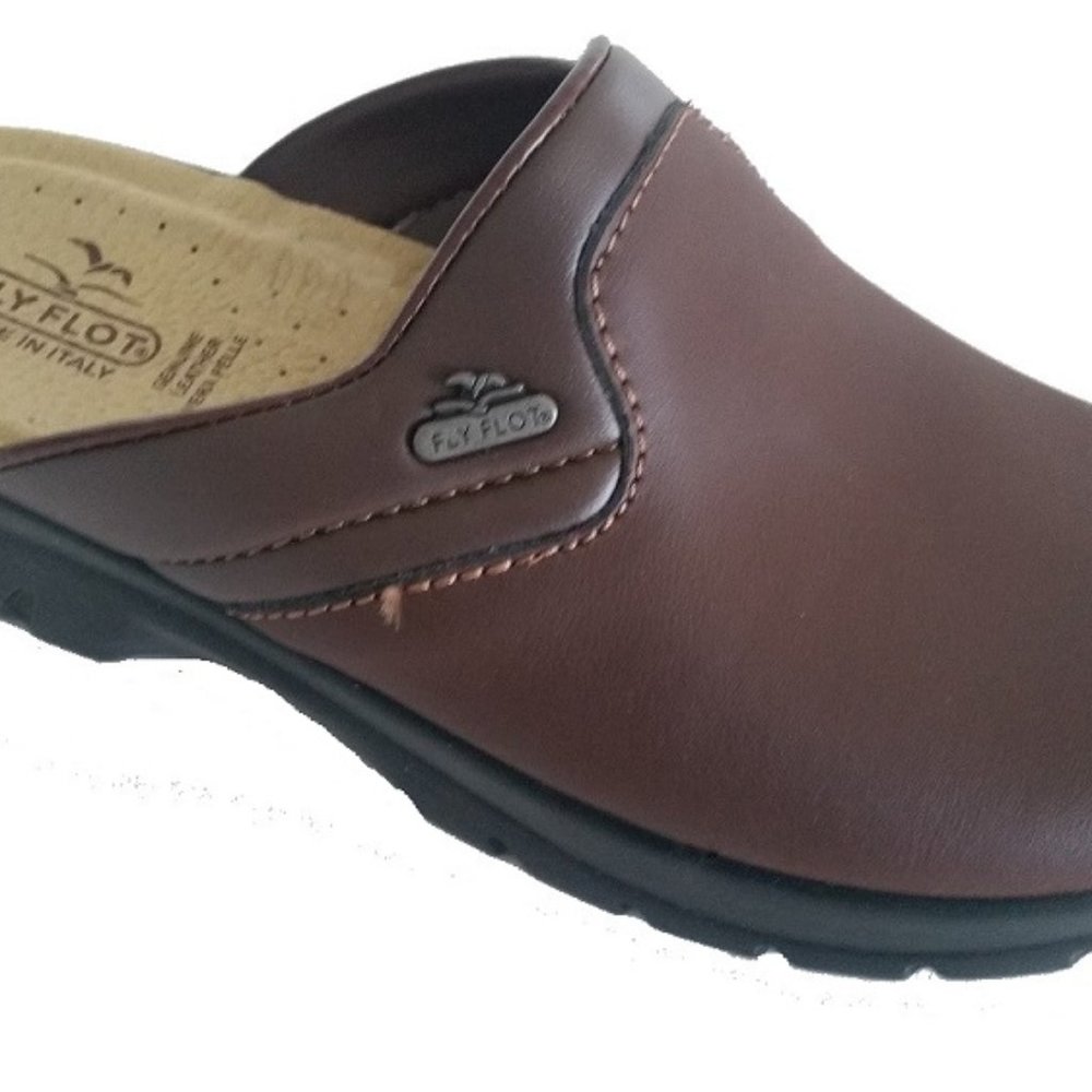 New Men's FlyFlot ROGER brown leather clogs
